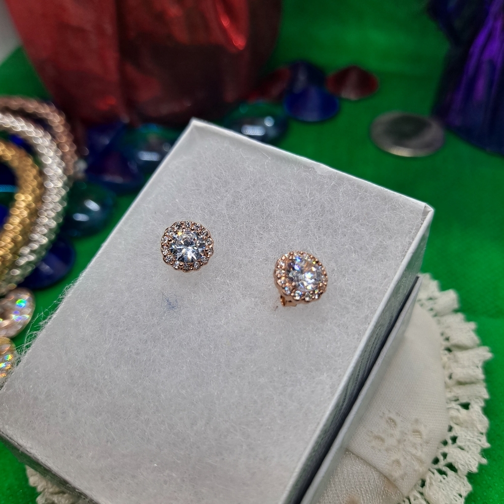 Rose Gold Over 925 Sterling Silver Swarovski Crystal Stud Earrings New